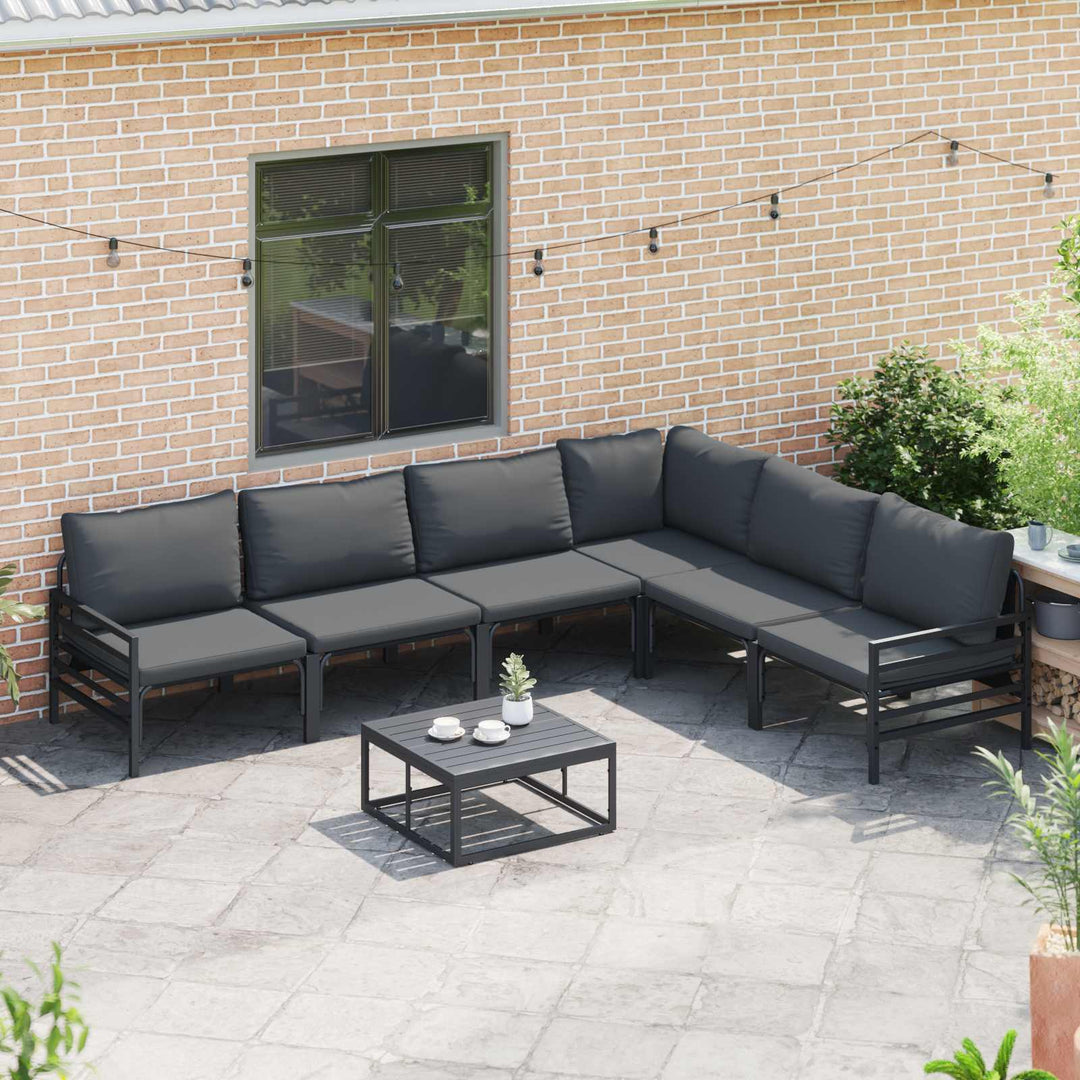 Havesofa Sæt med pude 6 pcs Sort Stål