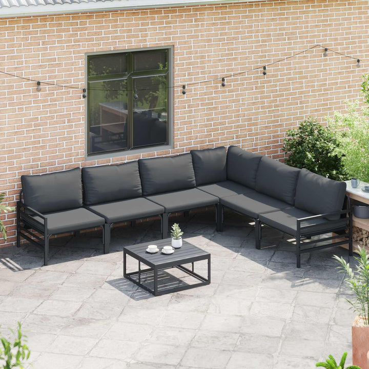 Havesofa Sæt med pude 6 pcs Sort Stål