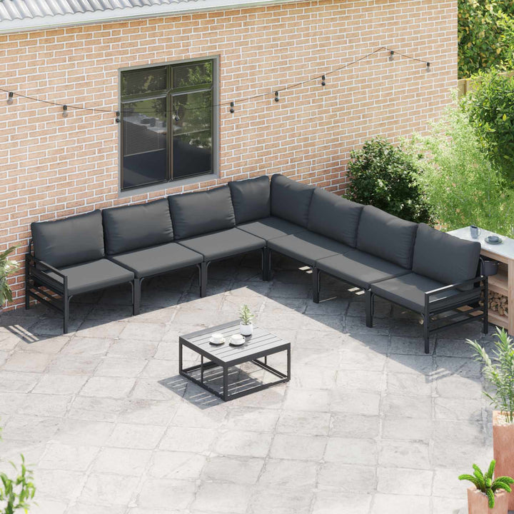 Havesofa Sæt med pude 8 pcs Sort Stål