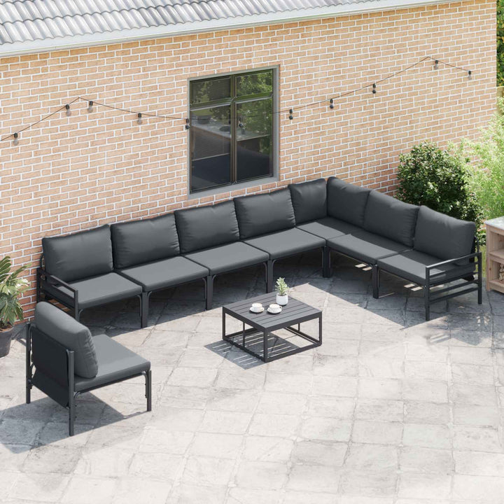 Havesofa Sæt med pude 9 pcs Sort Stål