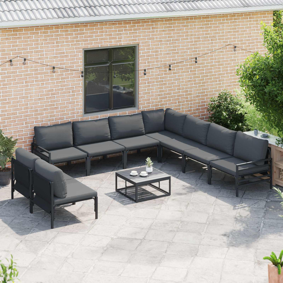 Havesofa Sæt med pude 9 pcs Sort Stål