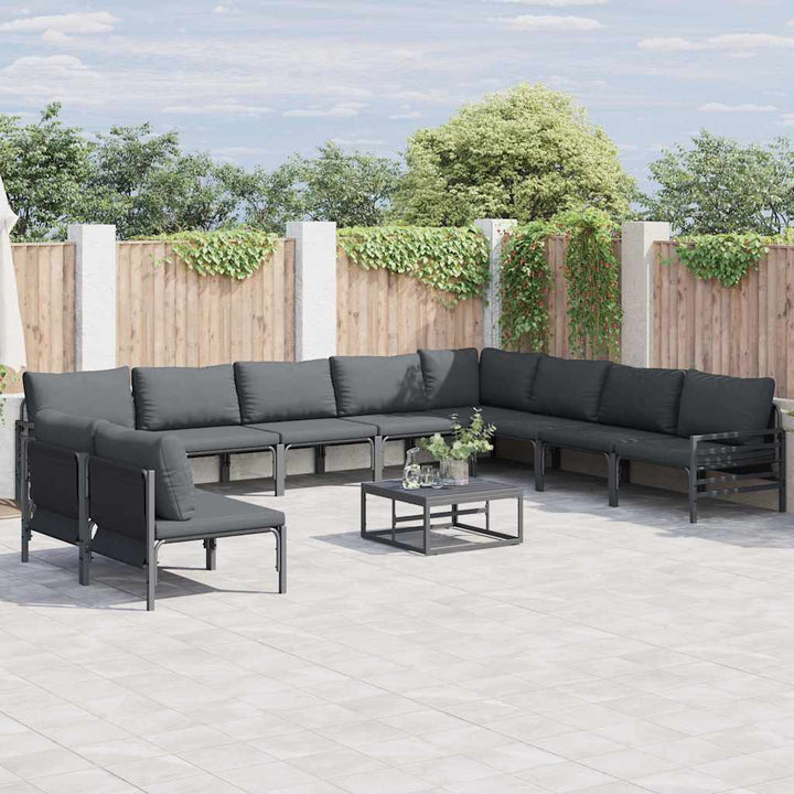 Havesofa Sæt med pude 10 pcs Sort Stål
