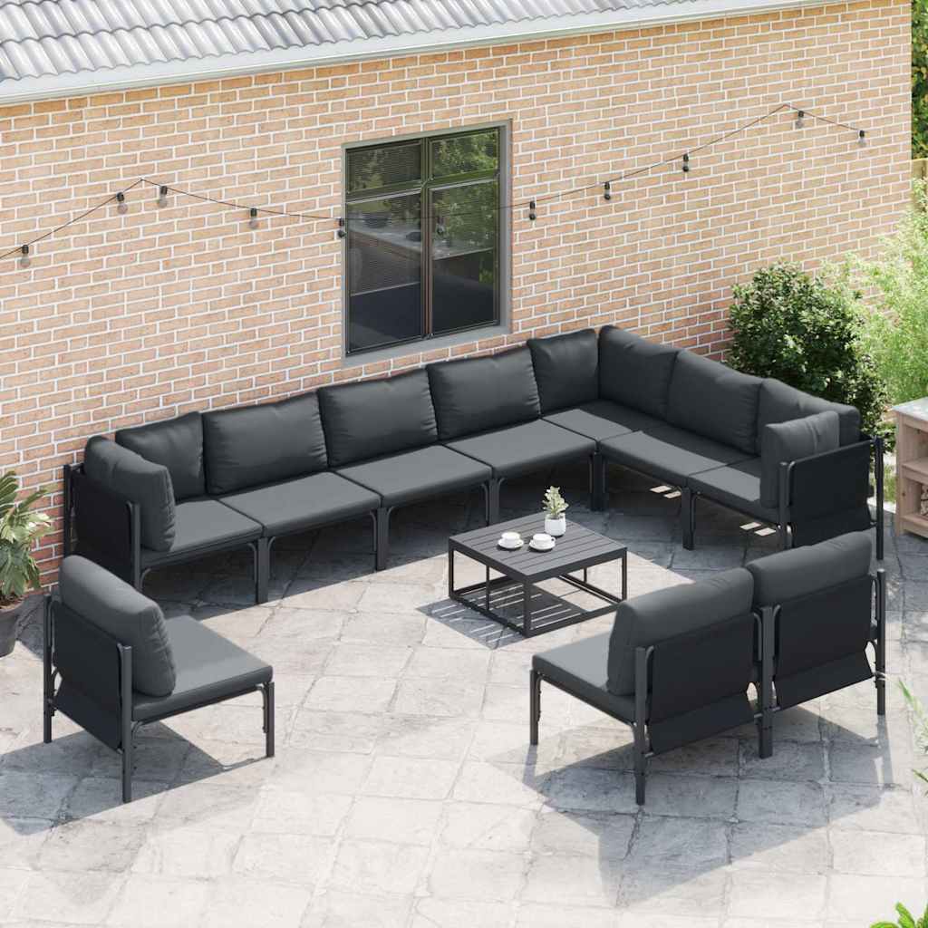 Havesofa Sæt med pude 10 pcs Sort Stål