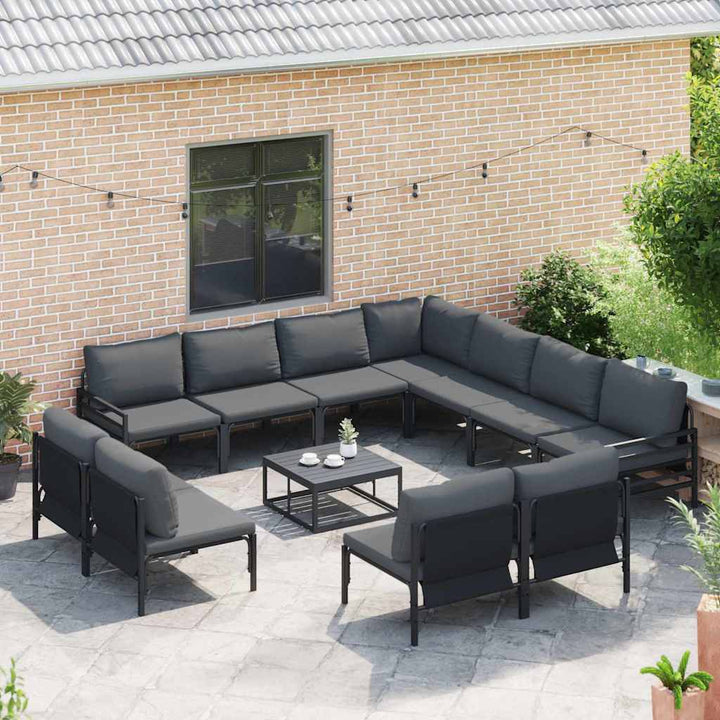 Havesofa Sæt med pude 11 pcs Sort Stål