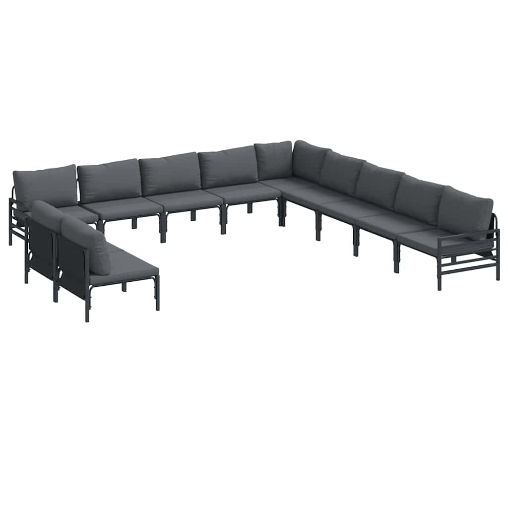 Havesofa Sæt med pude 11 pcs Sort Stål