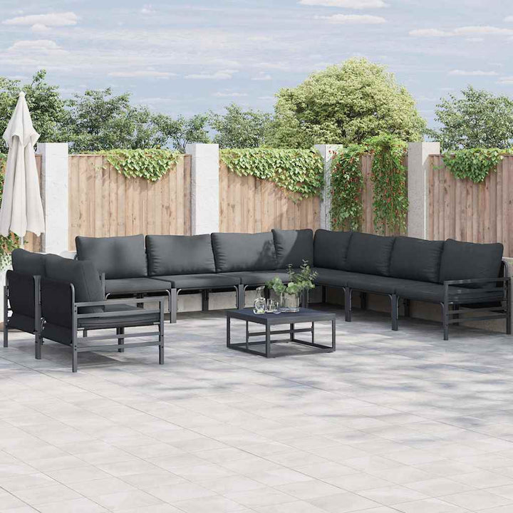 Havesofa Sæt med pude 9 pcs Sort Stål