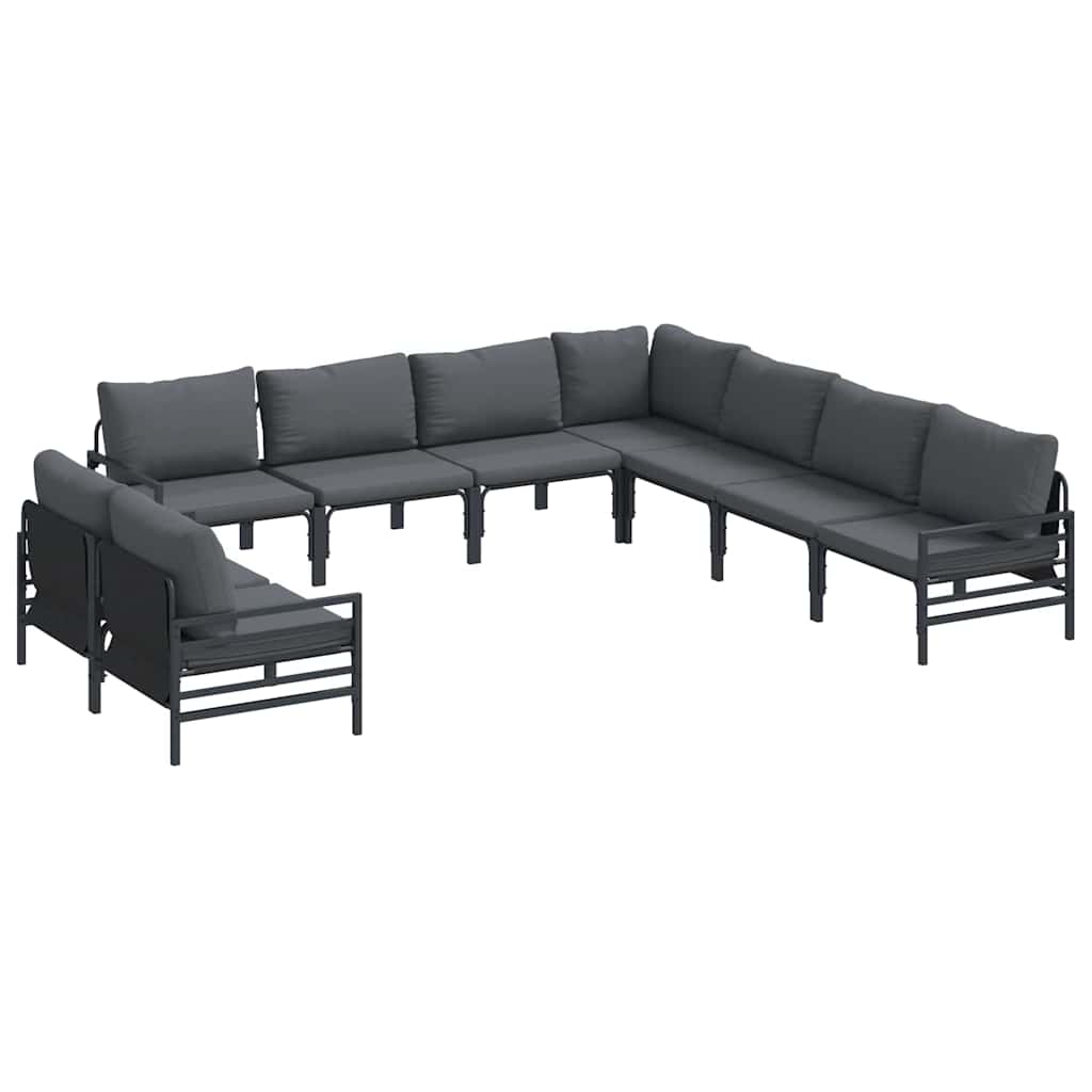 Havesofa Sæt med pude 9 pcs Sort Stål