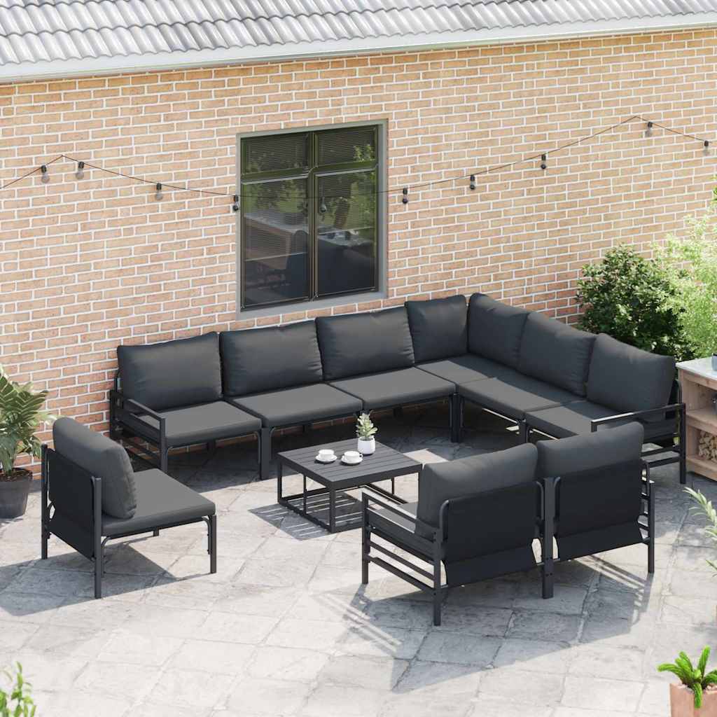 Havesofa Sæt med pude 10 pcs Sort Stål