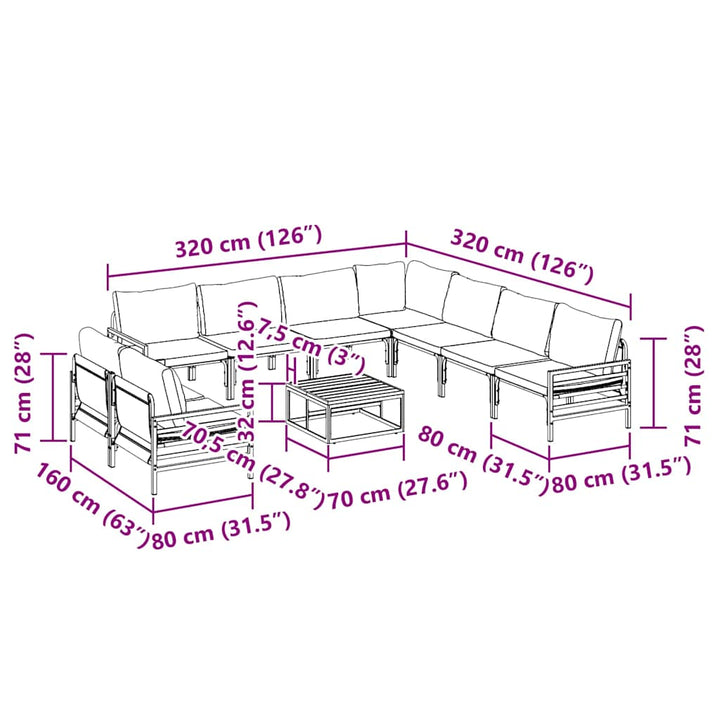 Havesofa Sæt med pude 10 pcs Sort Stål