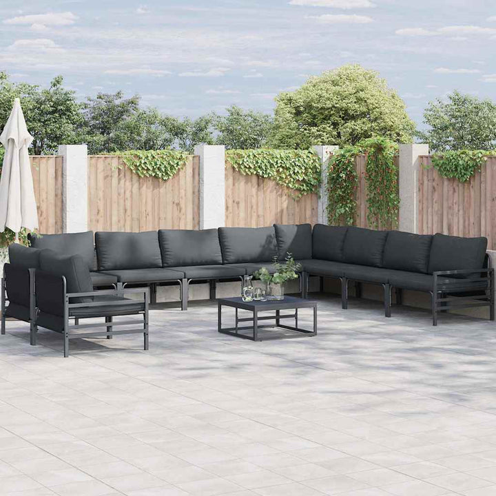Havesofa Sæt med pude 10 pcs Sort Stål