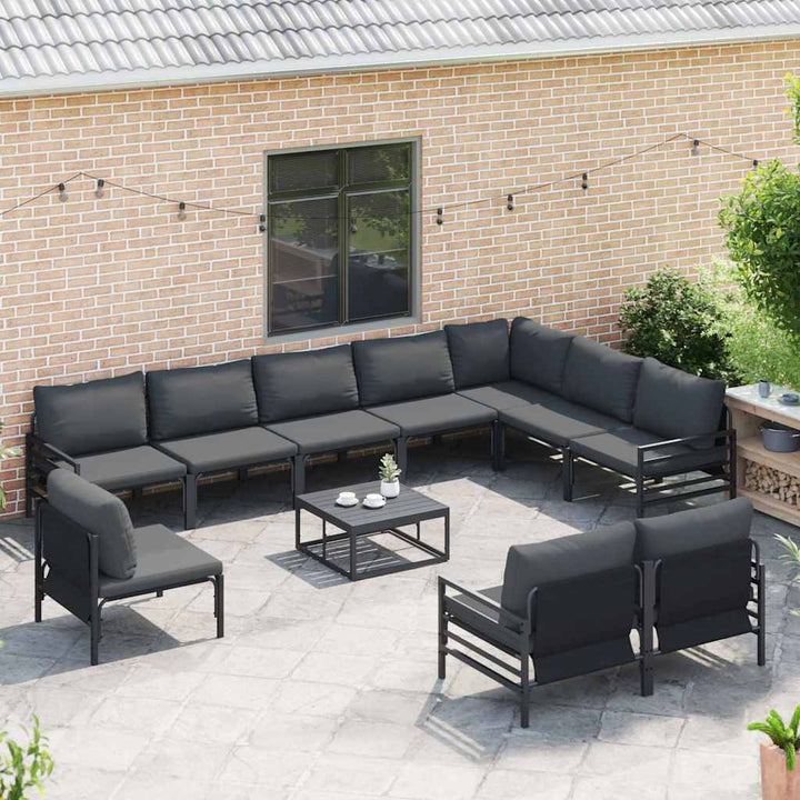 Havesofa Sæt med pude 10 pcs Sort Stål