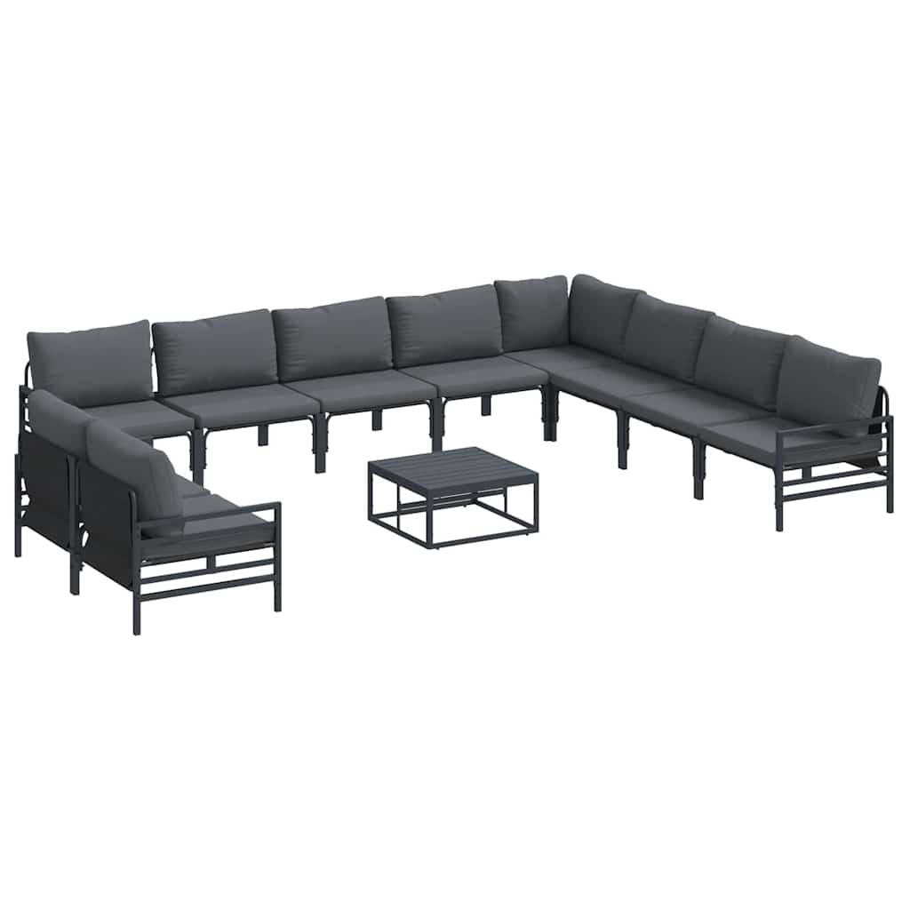 Havesofa Sæt med pude 11 pcs Sort Stål
