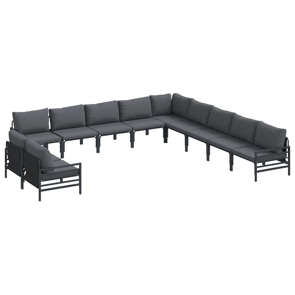 Havesofa Sæt med pude 11 pcs Sort Stål