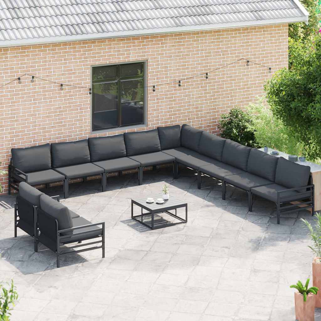 Havesofa Sæt med pude 12 pcs Sort Stål