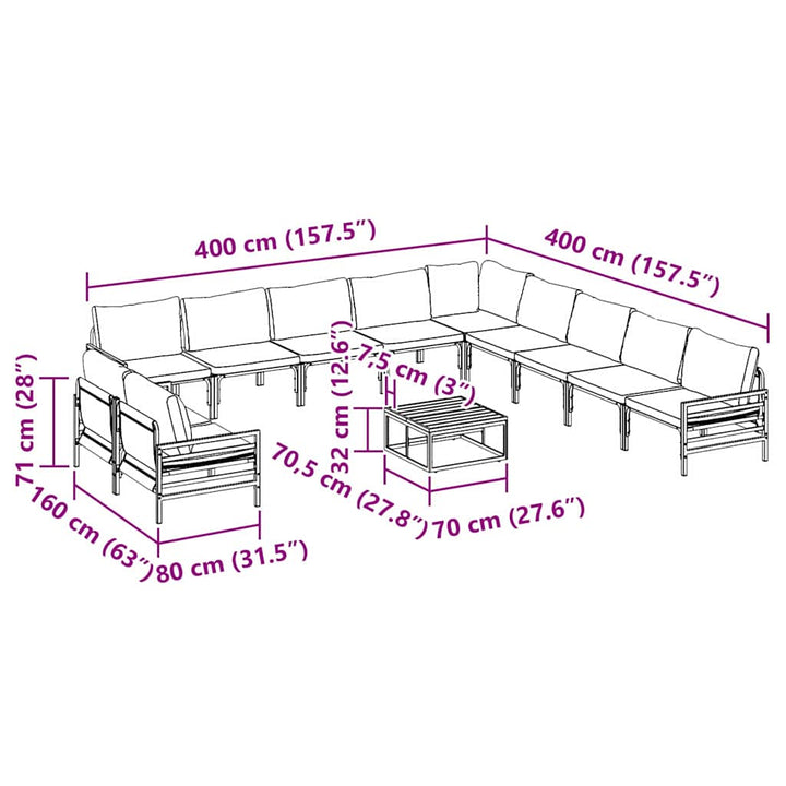 Havesofa Sæt med pude 12 pcs Sort Stål