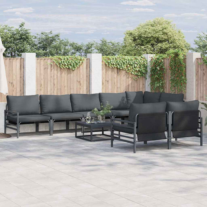 Havesofa Sæt med pude 9 pcs Sort Stål