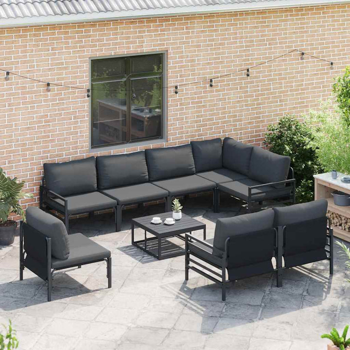 Havesofa Sæt med pude 9 pcs Sort Stål