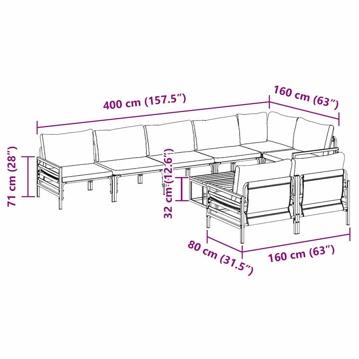 Havesofa Sæt med pude 9 pcs Sort Stål