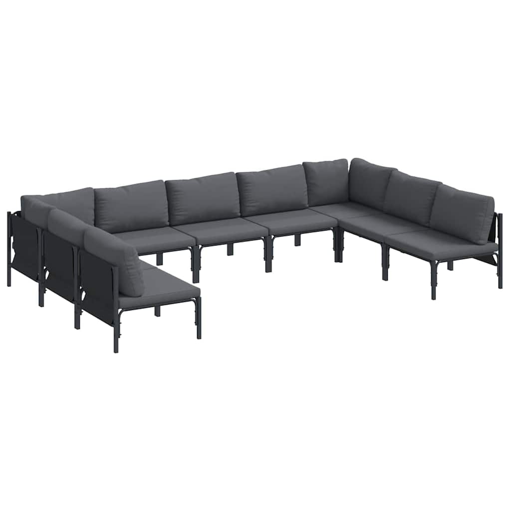 Havesofa Sæt med pude 9 pcs Sort Stål