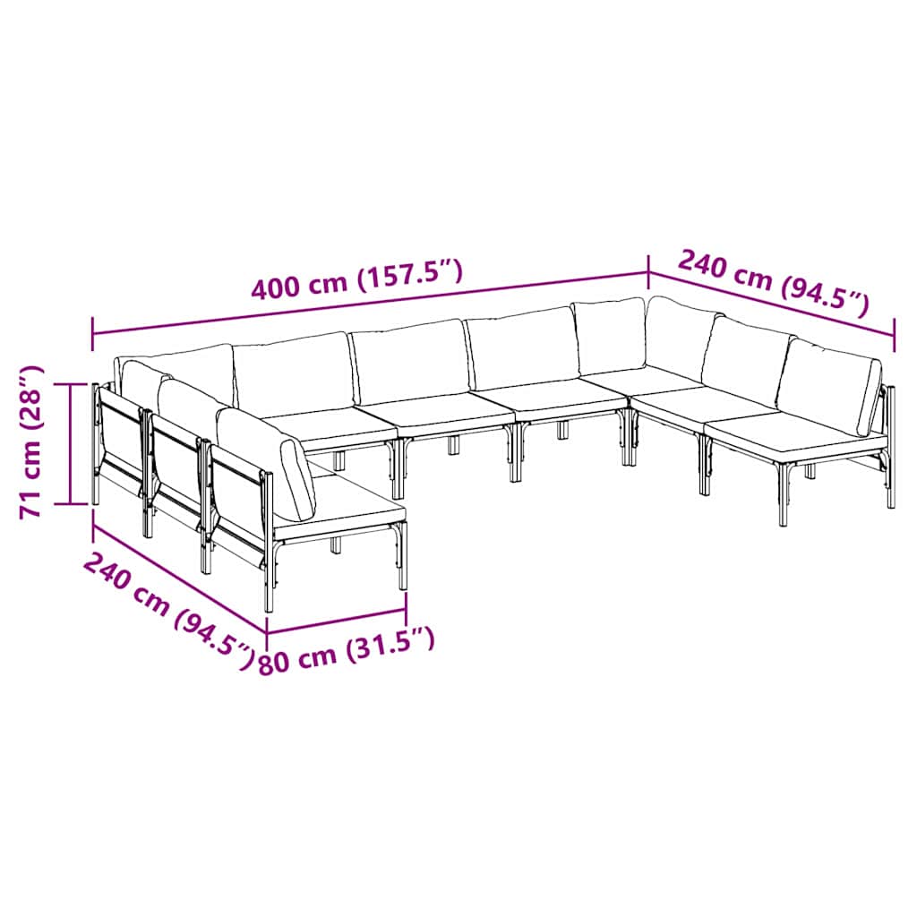 Havesofa Sæt med pude 9 pcs Sort Stål