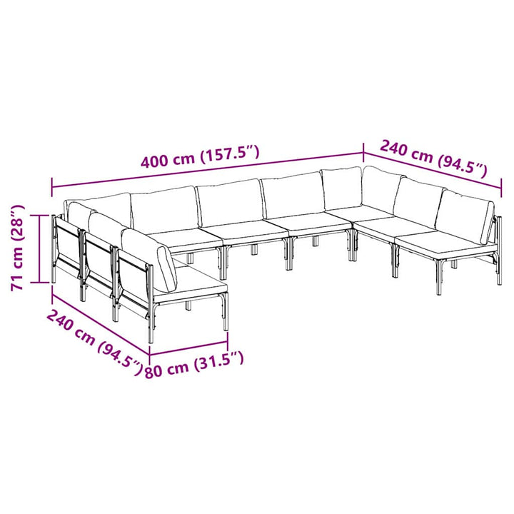 Havesofa Sæt med pude 9 pcs Sort Stål