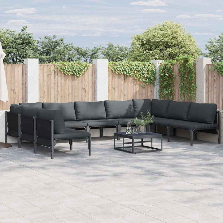 Havesofa Sæt med pude 10 pcs Sort Stål