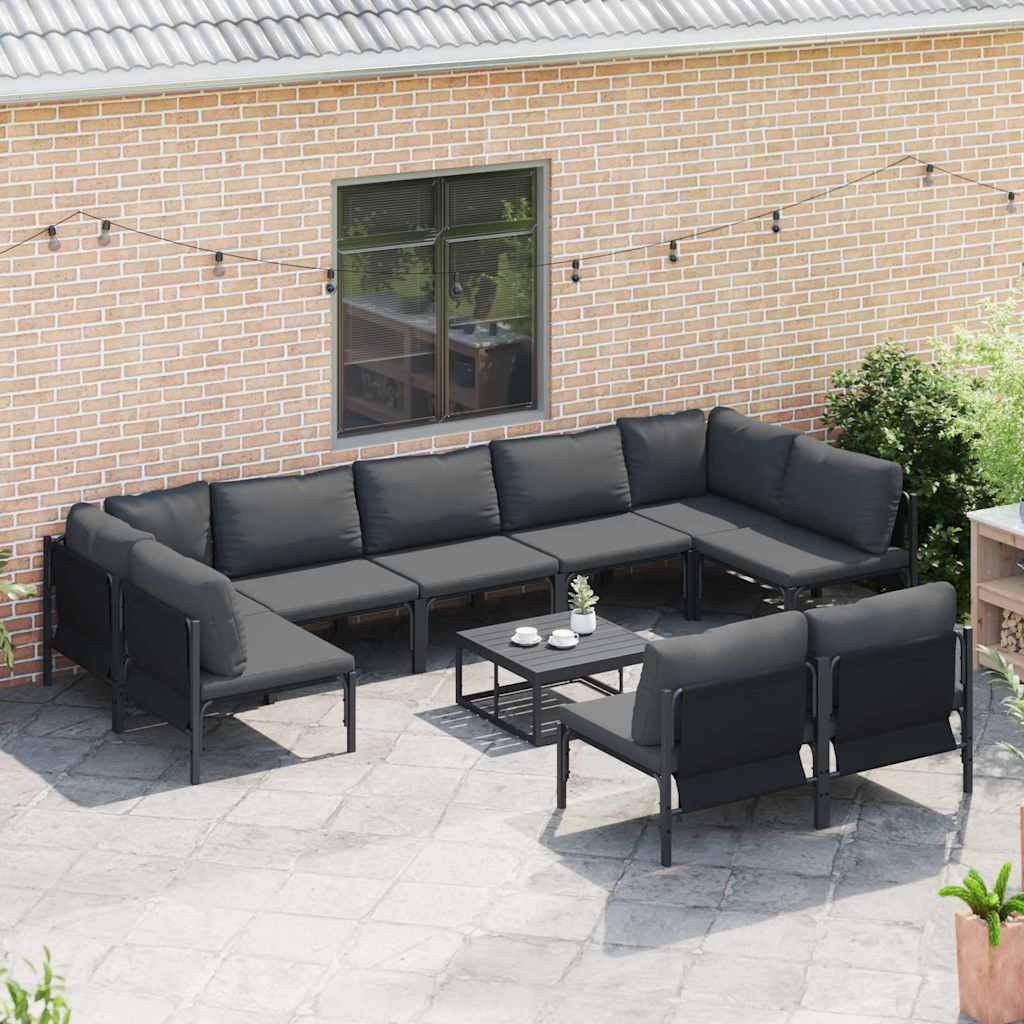 Havesofa Sæt med pude 10 pcs Sort Stål