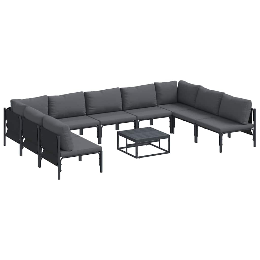 Havesofa Sæt med pude 10 pcs Sort Stål