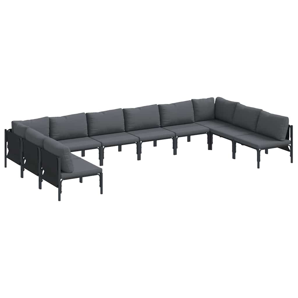 Havesofa Sæt med pude 10 pcs Sort Stål