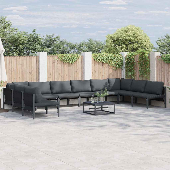 Havesofa Sæt med pude 11 pcs Sort Stål