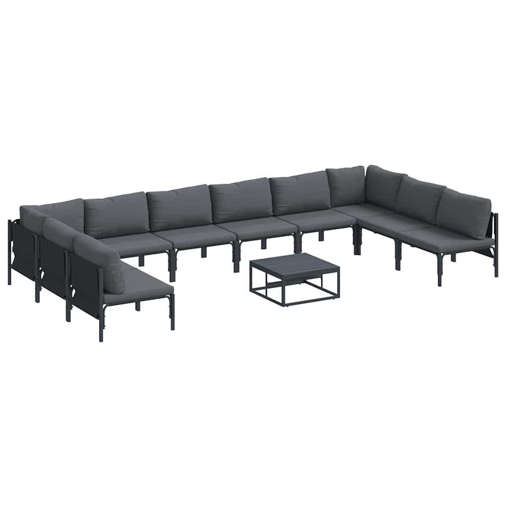 Havesofa Sæt med pude 11 pcs Sort Stål