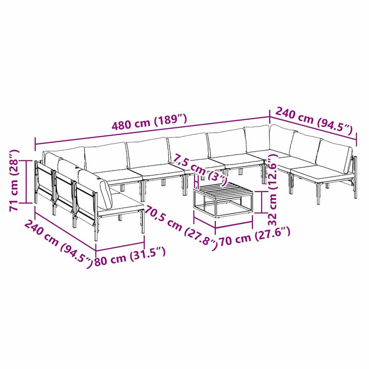 Havesofa Sæt med pude 11 pcs Sort Stål
