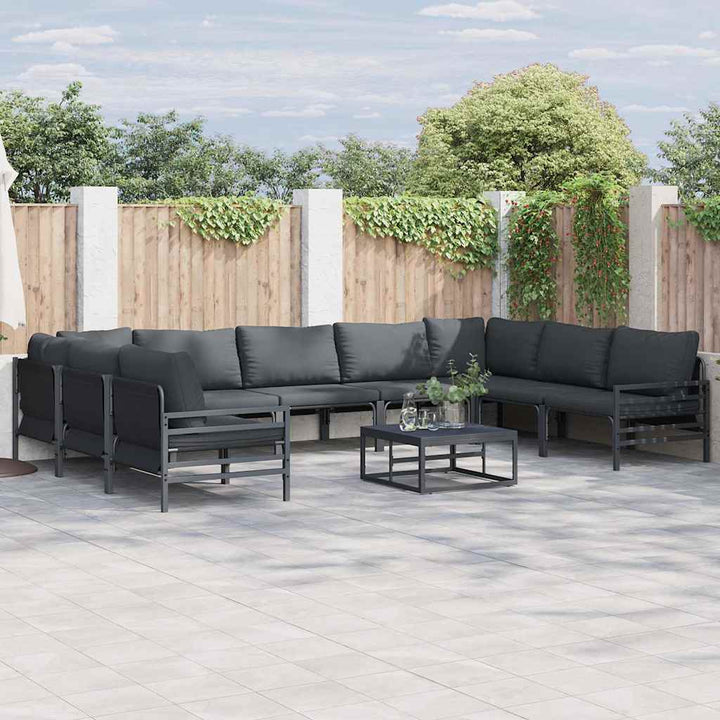 Havesofa Sæt med pude 9 pcs Sort Stål