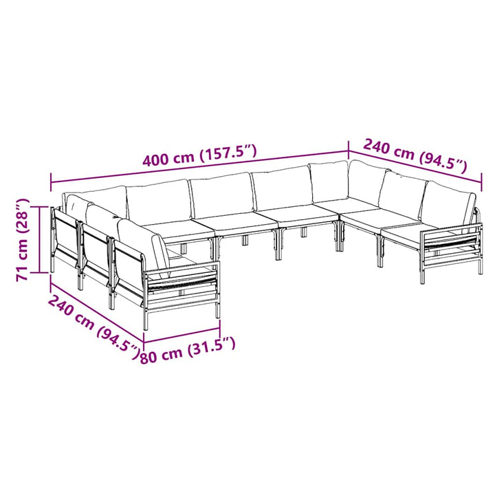 Havesofa Sæt med pude 9 pcs Sort Stål
