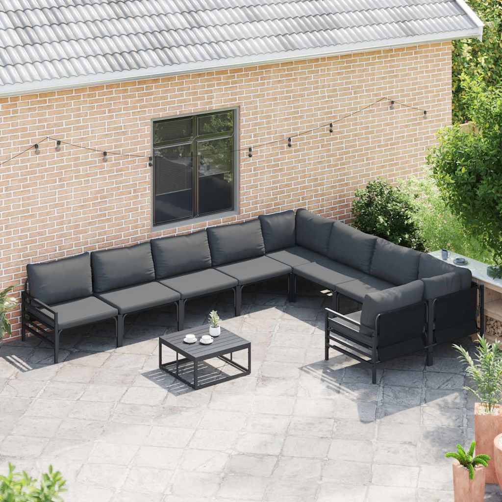 Havesofa Sæt med pude 10 pcs Sort Stål