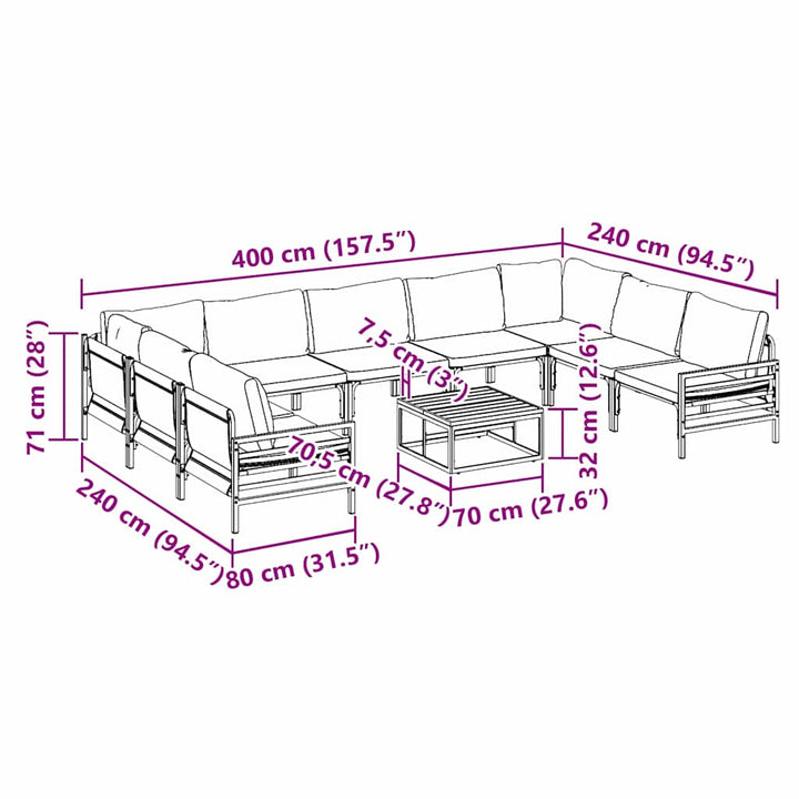 Havesofa Sæt med pude 10 pcs Sort Stål
