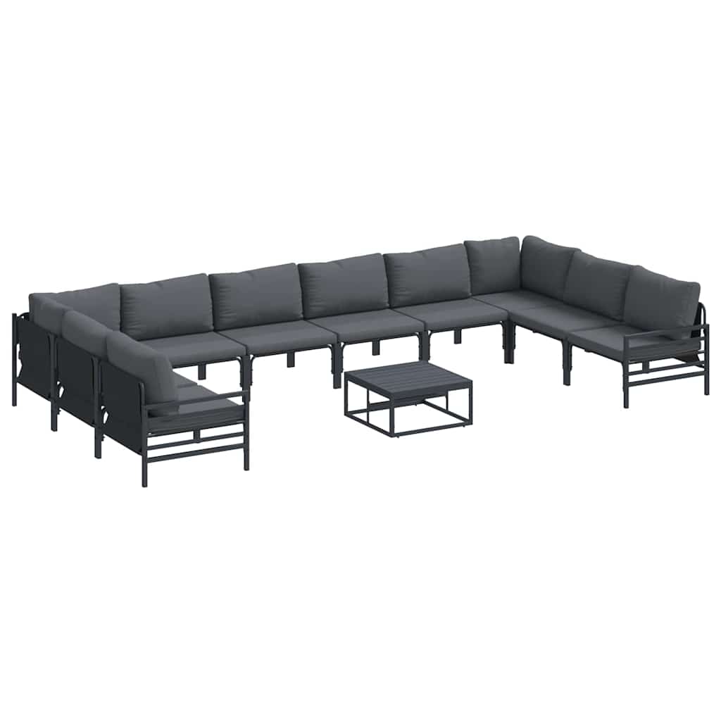 Havesofa Sæt med pude 11 pcs Sort Stål