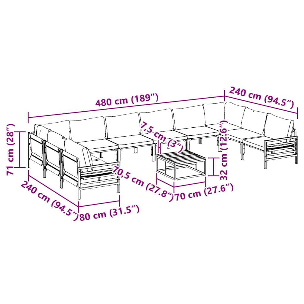 Havesofa Sæt med pude 11 pcs Sort Stål