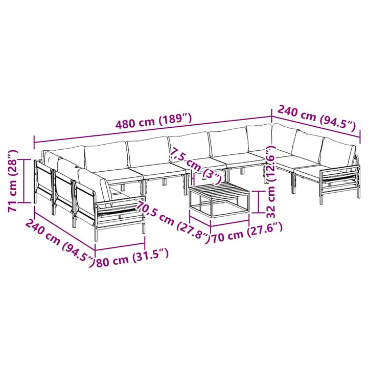 Havesofa Sæt med pude 11 pcs Sort Stål