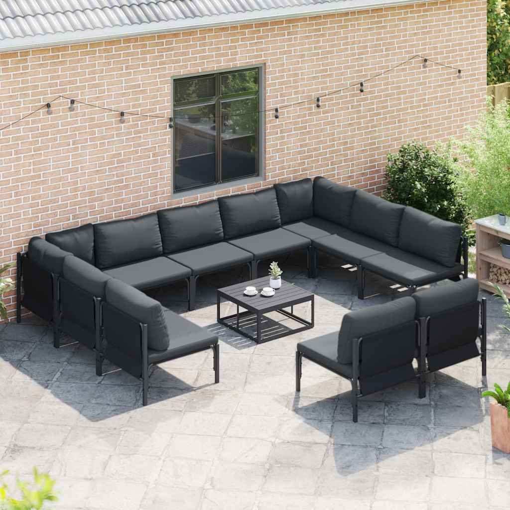 Havesofa Sæt med pude 11 pcs Sort Stål