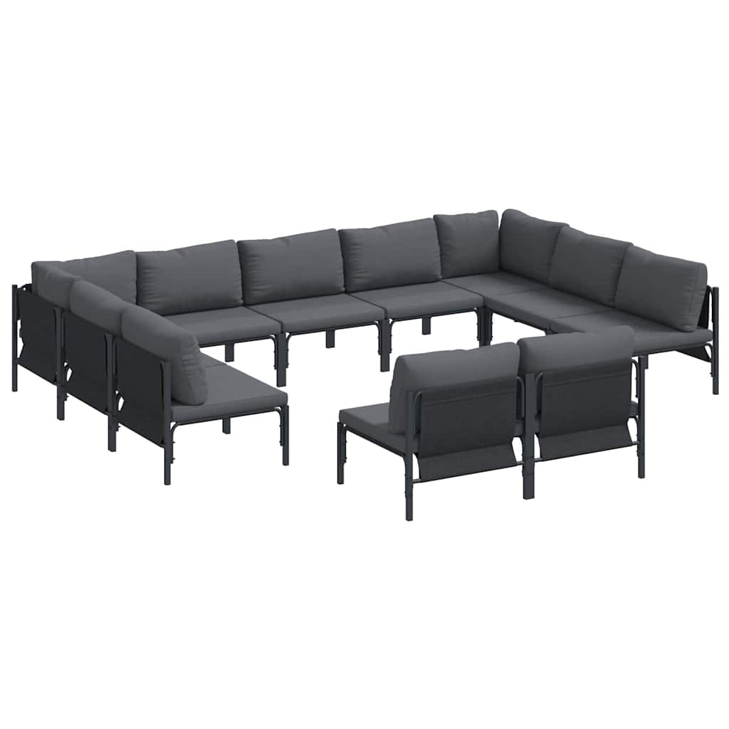 Havesofa Sæt med pude 11 pcs Sort Stål