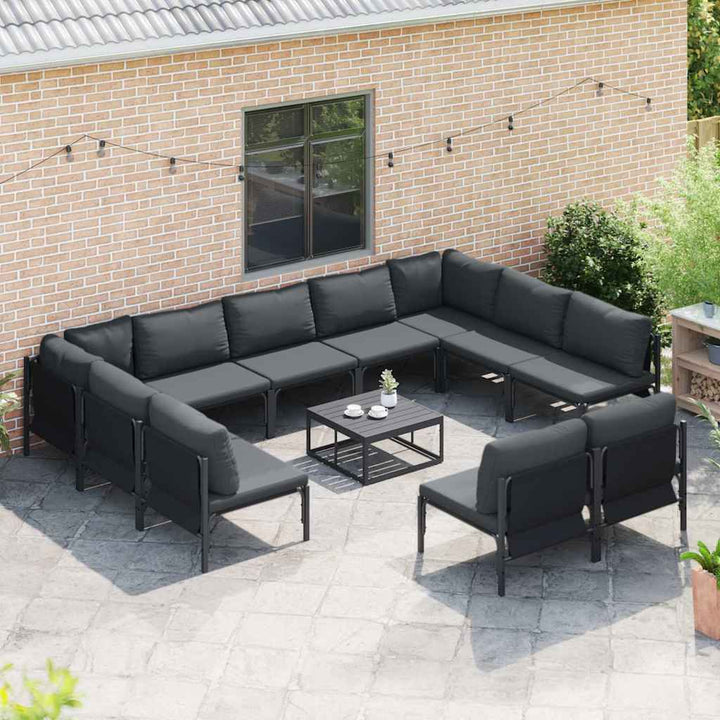 Havesofa Sæt med pude 12 pcs Sort Stål
