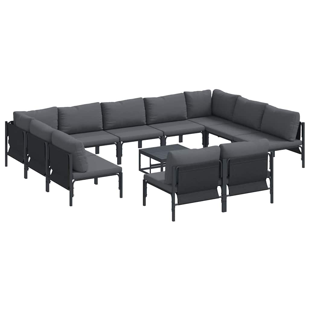 Havesofa Sæt med pude 12 pcs Sort Stål