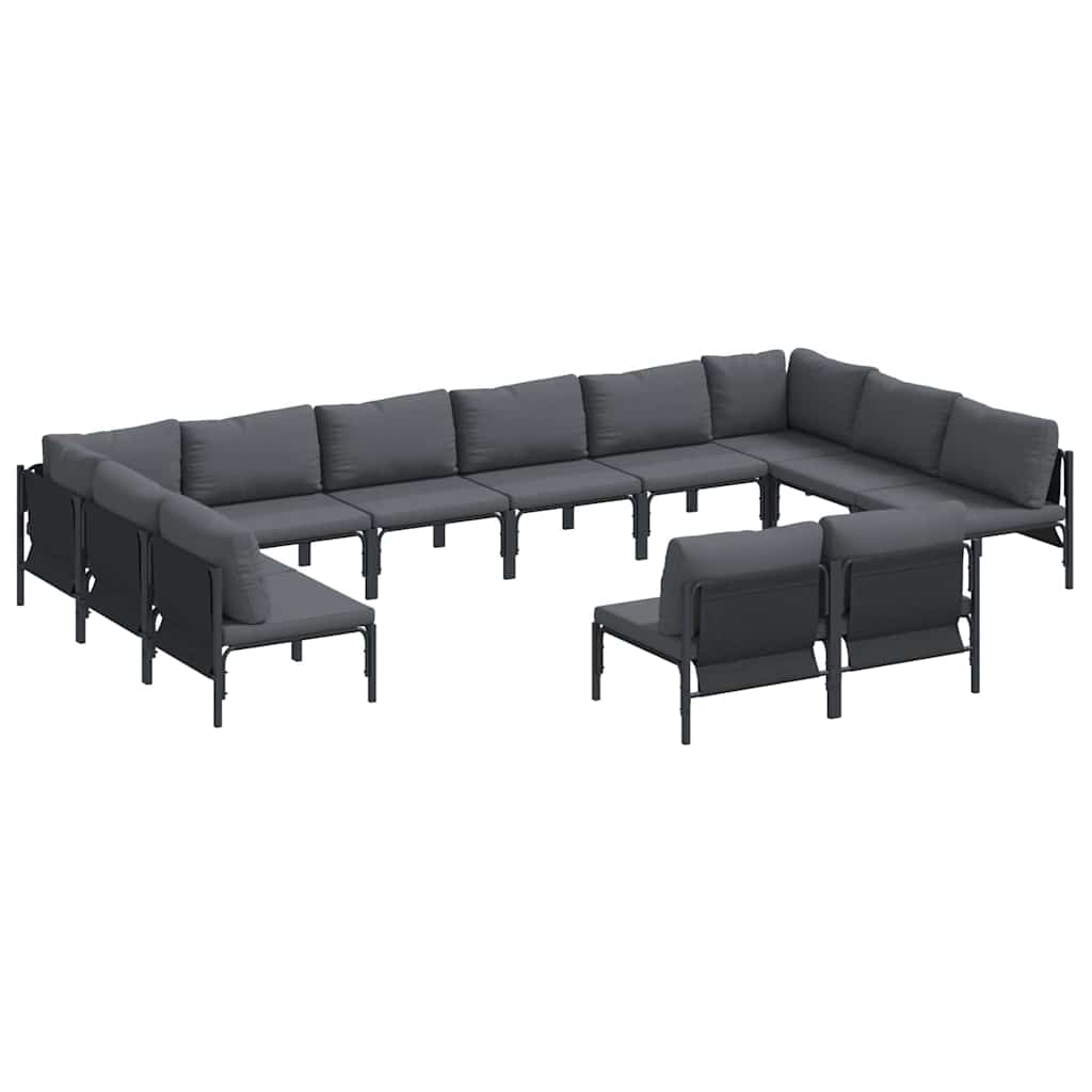 Havesofa Sæt med pude 12 pcs Sort Stål