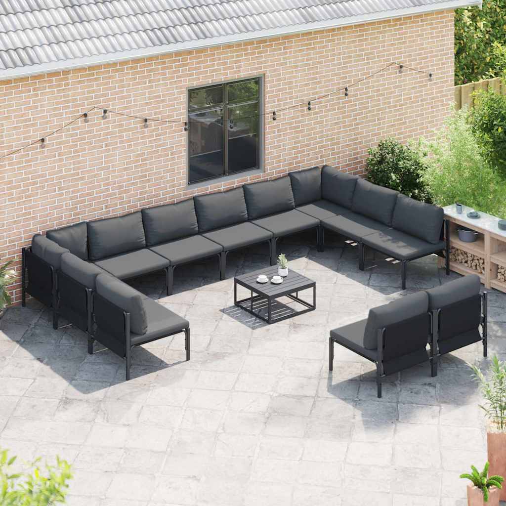 Havesofa Sæt med pude 13 pcs Sort Stål