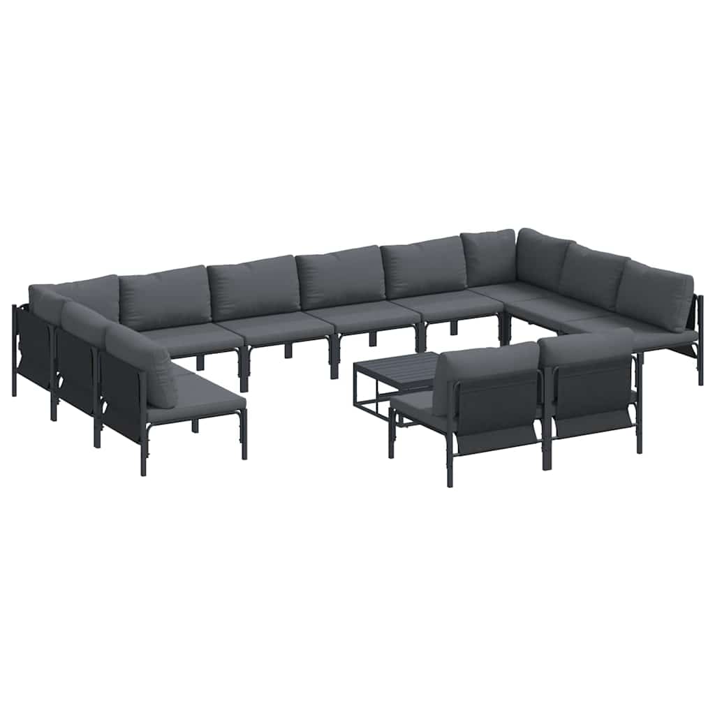 Havesofa Sæt med pude 13 pcs Sort Stål