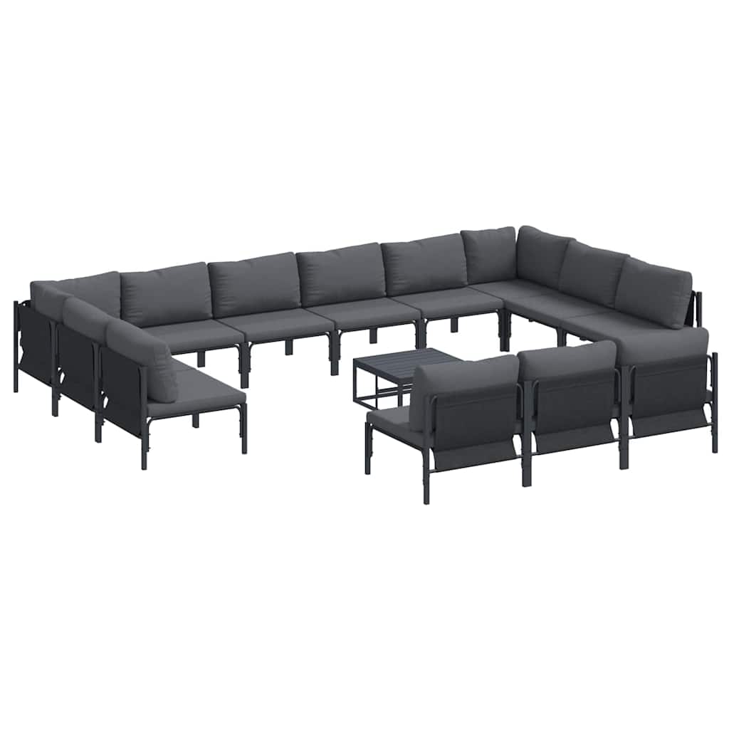 Havesofa Sæt med pude 14 pcs Sort Stål