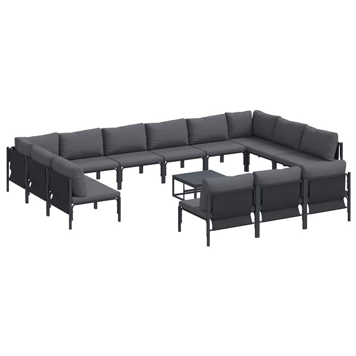 Havesofa Sæt med pude 14 pcs Sort Stål