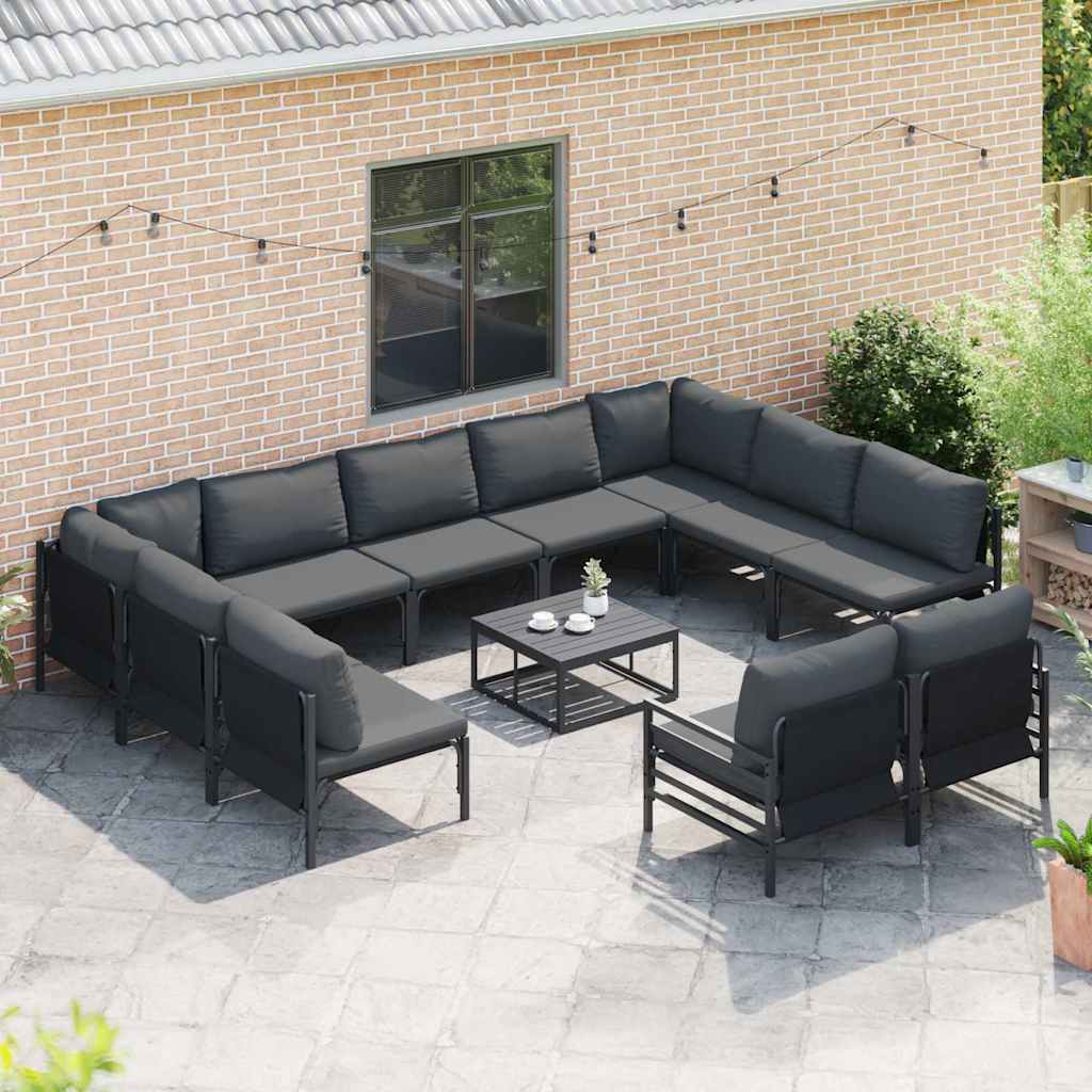 Havesofa Sæt med pude 11 pcs Sort Stål