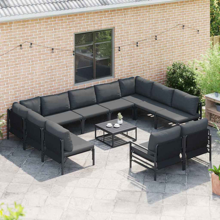 Havesofa Sæt med pude 11 pcs Sort Stål